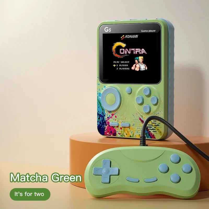 V888-ELOSUNG15425-213461-00 G5 Retro Handheld Game Console with 500 Classic Games - Green with gamepad - Image 1