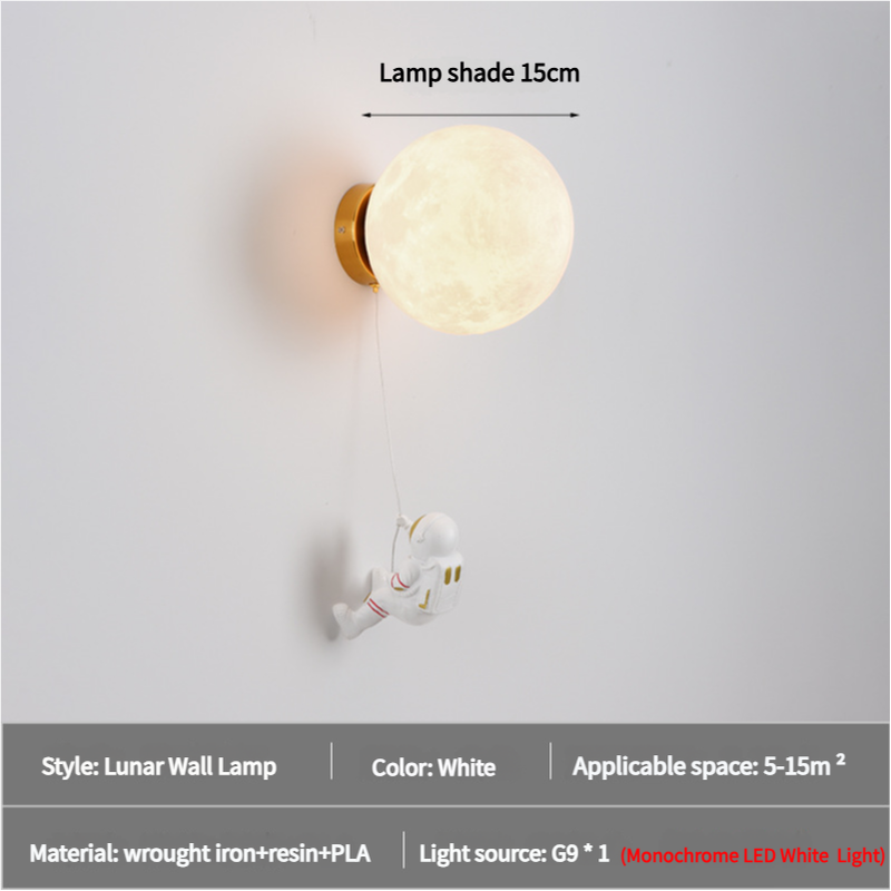 V888-ELOSUNG15444-213737-00 Astronaut Moon Wall Lamp with LED White Light,Diameter 15cm - Image 1