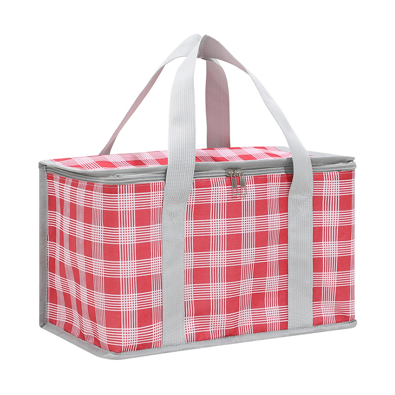 V888-ELOSUNG15475-213824-00 2PCS Red Insulated Picnic Lunch Bag with Checkered Design, Thermal Storage for Hot and Cold Items - Image 1
