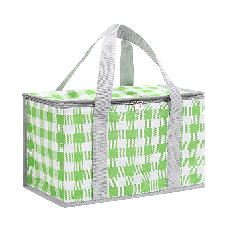 V888-ELOSUNG15476-213823-00 2PCS Green Insulated Picnic Lunch Bag with Checkered Design, Thermal Storage for Hot and Cold Items - Image 1