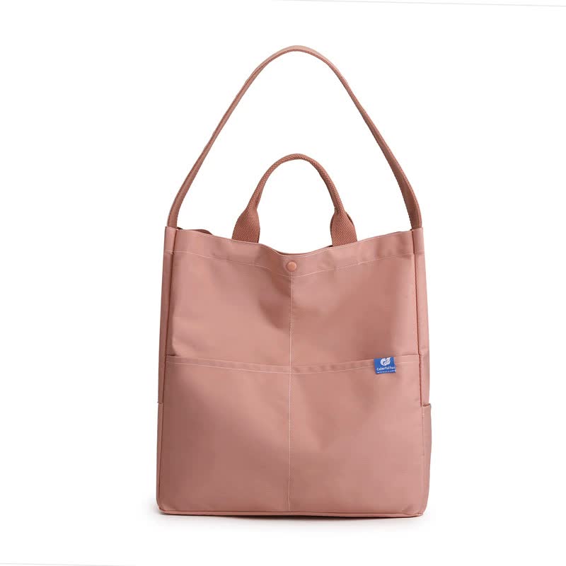 V888-ELOSUNG15496-214154-00 Pink Minimalist Nylon Tote Bag with Adjustable Shoulder Strap, Large Capacity - Image 1