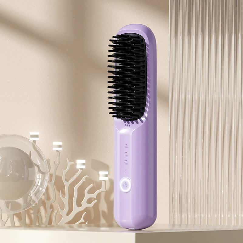 V888-ELOSUNG15553-214626-00 Purple Rechargeable Wireless Hair Straightening Brush - Sleek and Portable Styling Tool - Image 1