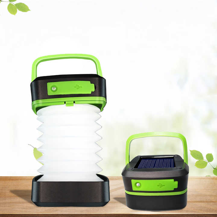 V888-ELOSUNG15582-214337-00 Green Collapsible Portable Solar LED Camping Lantern with USB Charging - Image 1