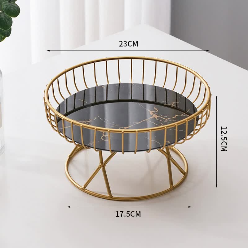 V888-ELOSUNG15633-215033-00 Elegant Iron Art Glass Serving Tray(Black Glass) - Round Design with Gold Finish - Image 1