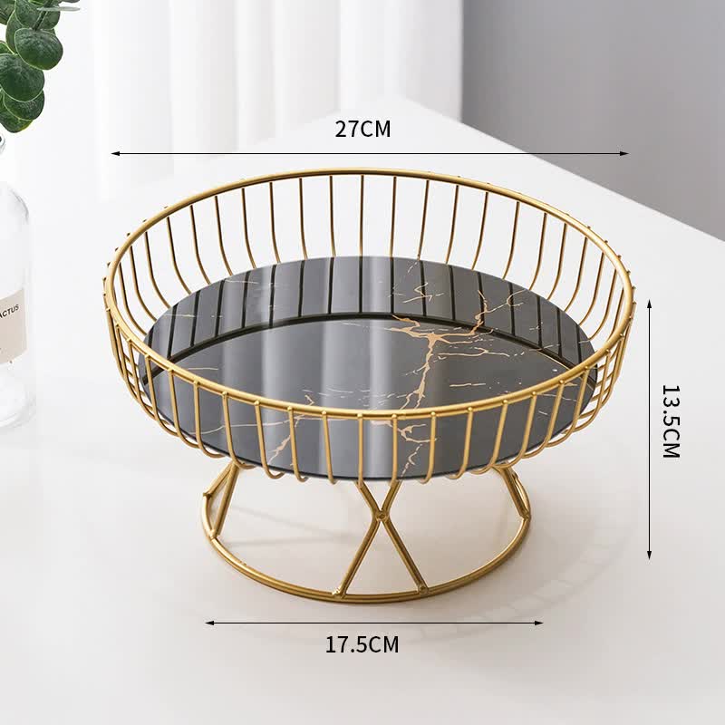 V888-ELOSUNG15635-215037-00 Elegant Iron Art Glass Serving Tray(Black Glass) -Round Design with Gold Finish 27*13.5*17.5cm - Image 1