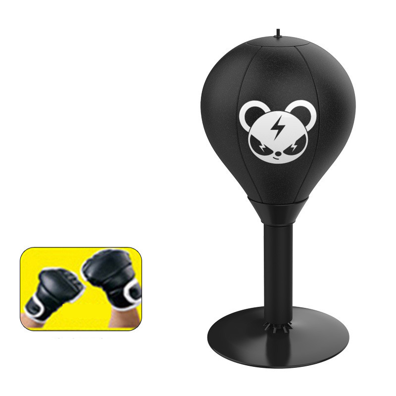 V888-ELOSUNG15723-215727-00 Adjustable Desktop Punching Speed Ball - Durable PU Leather, Stable Base (Bear pattern and Half Finger Boxing Gloves) - Image 1