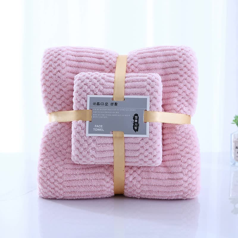 V888-ELOSUNG15749-215563-00 (2 PCS Light Pink) Coral Fleece Towel and Bath Towel Set - Ultra Soft, Absorbent, and Lint-Free for Home and Spa - Image 1