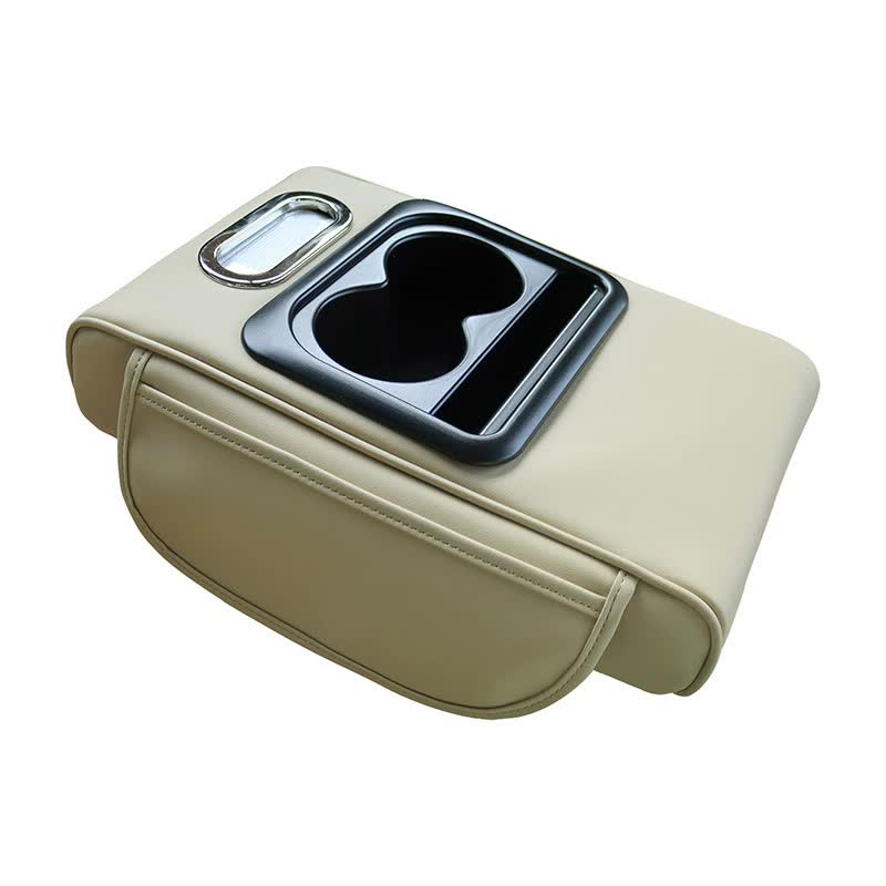 V888-ELOSUNG15756-215580-00 GT-6 No embroidery Beige ,Multifunctional Car Armrest Storage Box Cushion - Universal Fit with Cup Holder and Tissue Dispenser - Image 1