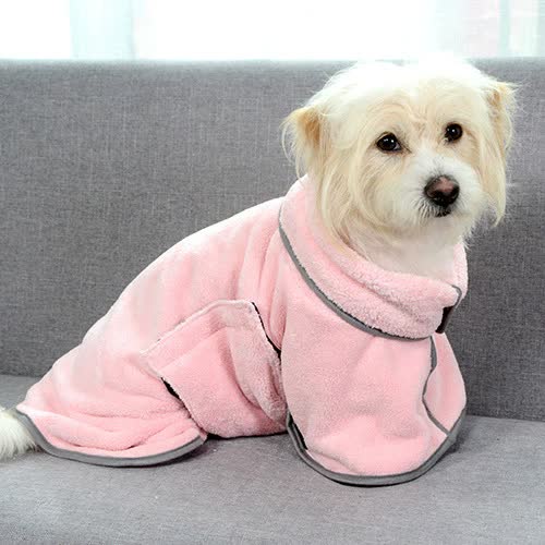 V888-ELOSUNG15811-215862-00 2PCS/M Size Pink Soft and Absorbent Dog Bathrobe Towel - Cozy Pet Drying Wrap for Small to Medium Dogs - Image 1