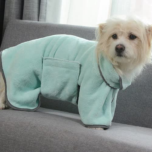V888-ELOSUNG15814-215865-00 2PCS/M Size Green Soft and Absorbent Dog Bathrobe Towel - Cozy Pet Drying Wrap for Small to Medium Dogs - Image 1