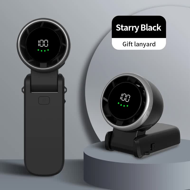 V888-ELOSUNG15845-216027-00 Black Portable USB Rechargeable Handheld Fan with Digital Display - Image 1