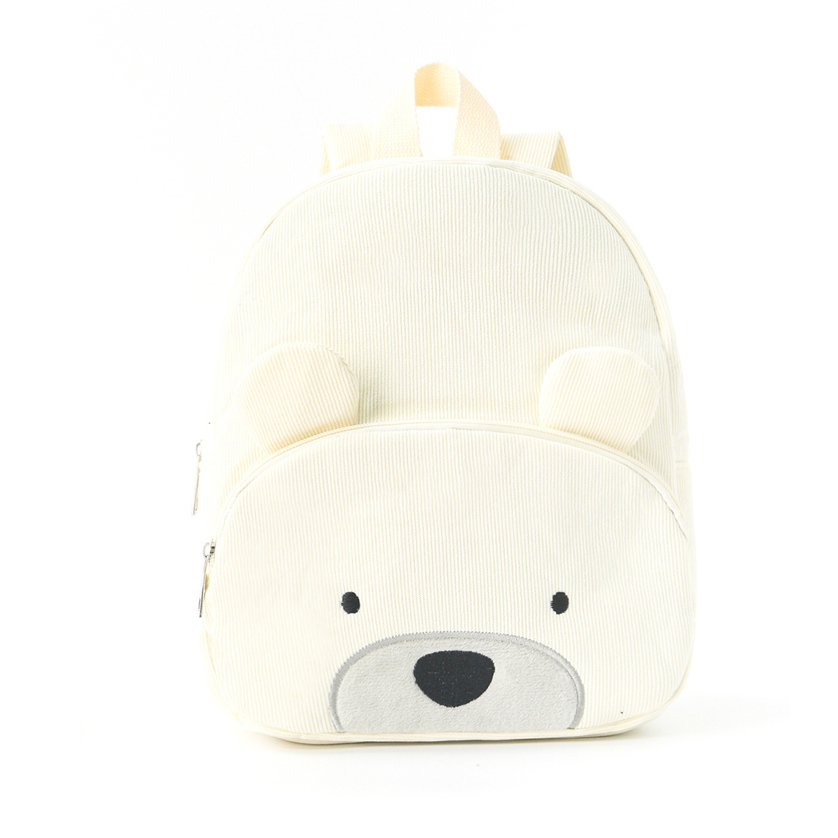 V888-ELOSUNG15889-216408-00 Cute Off White Bear Backpack - Soft Corduroy Material with Adjustable Straps - Image 1