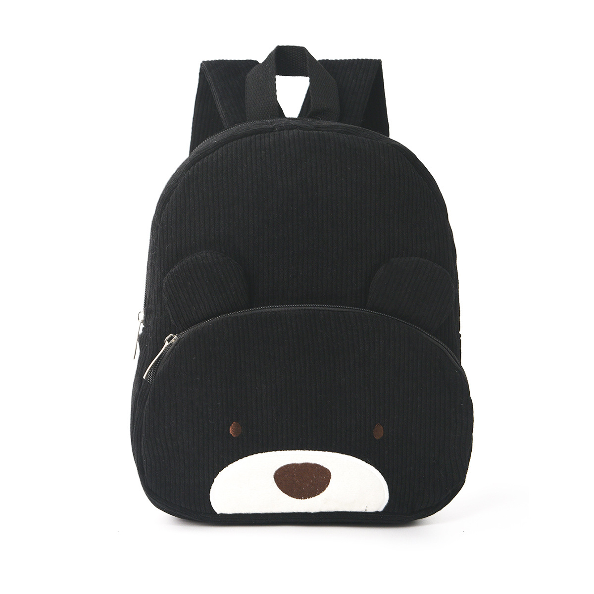 V888-ELOSUNG15894-216453-00 Cute Black Bear Backpack - Soft Corduroy Material with Adjustable Straps - Image 1