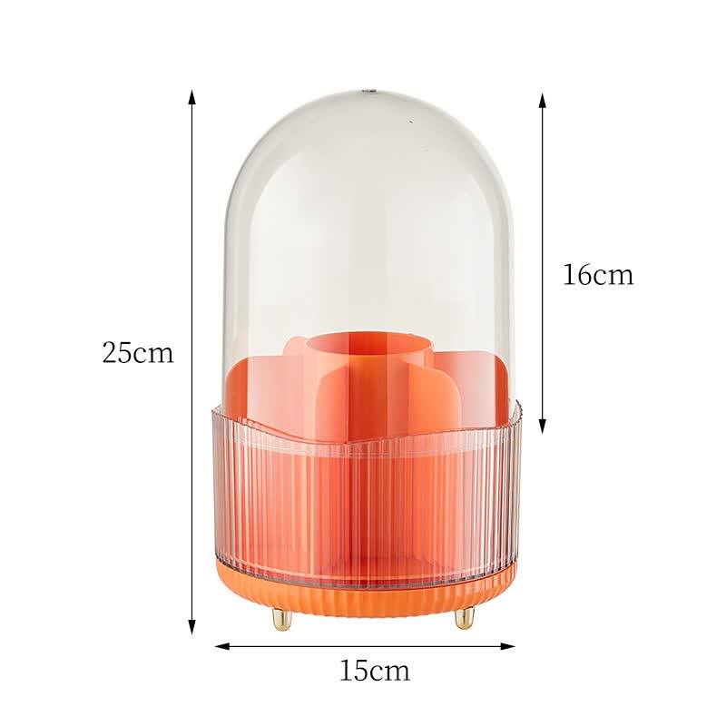 V888-ELOSUNG15910-216362-00 2 PCS Orange Rotating Makeup Brush Organizer with Dustproof Cover - 360° Swivel Cosmetic Holder for Brushes, Lipsticks, Eyeliners, and More - Image 1