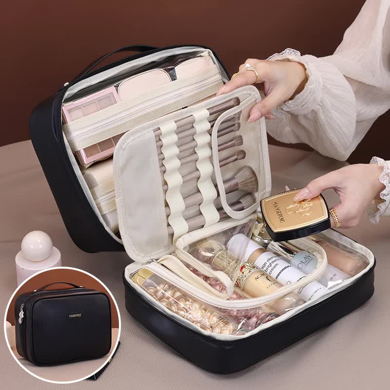 V888-ELOSUNG15924-216520-00 Black Premium 5-in-1 Multifunctional PU Cosmetic Bag - Spacious Travel Organizer for Makeup, Toiletries, and Cosmetics - Image 1