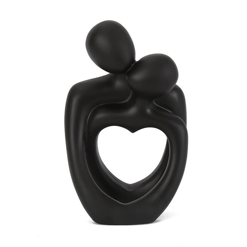 V888-ELOSUNG16034-214263-00 Black Romantic Couple Figurine with Heart Design - Modern Minimalist Decorative Statue - Image 1