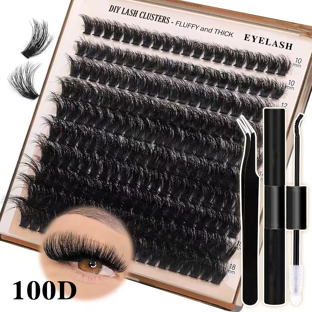 V888-ELOSUNG16042-214617-00 3 PCS DIY Lash Clusters Kit - 100D Fluffy & Thick False Eyelashes with Adhesive and Tools - Image 1