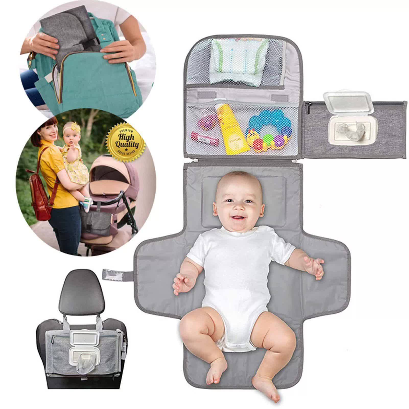 V888-ELOSUNG16066-214346-00 Grey Portable Baby Diaper Changing Pad with Storage Pockets - Travel Essentials for Parents - Image 1
