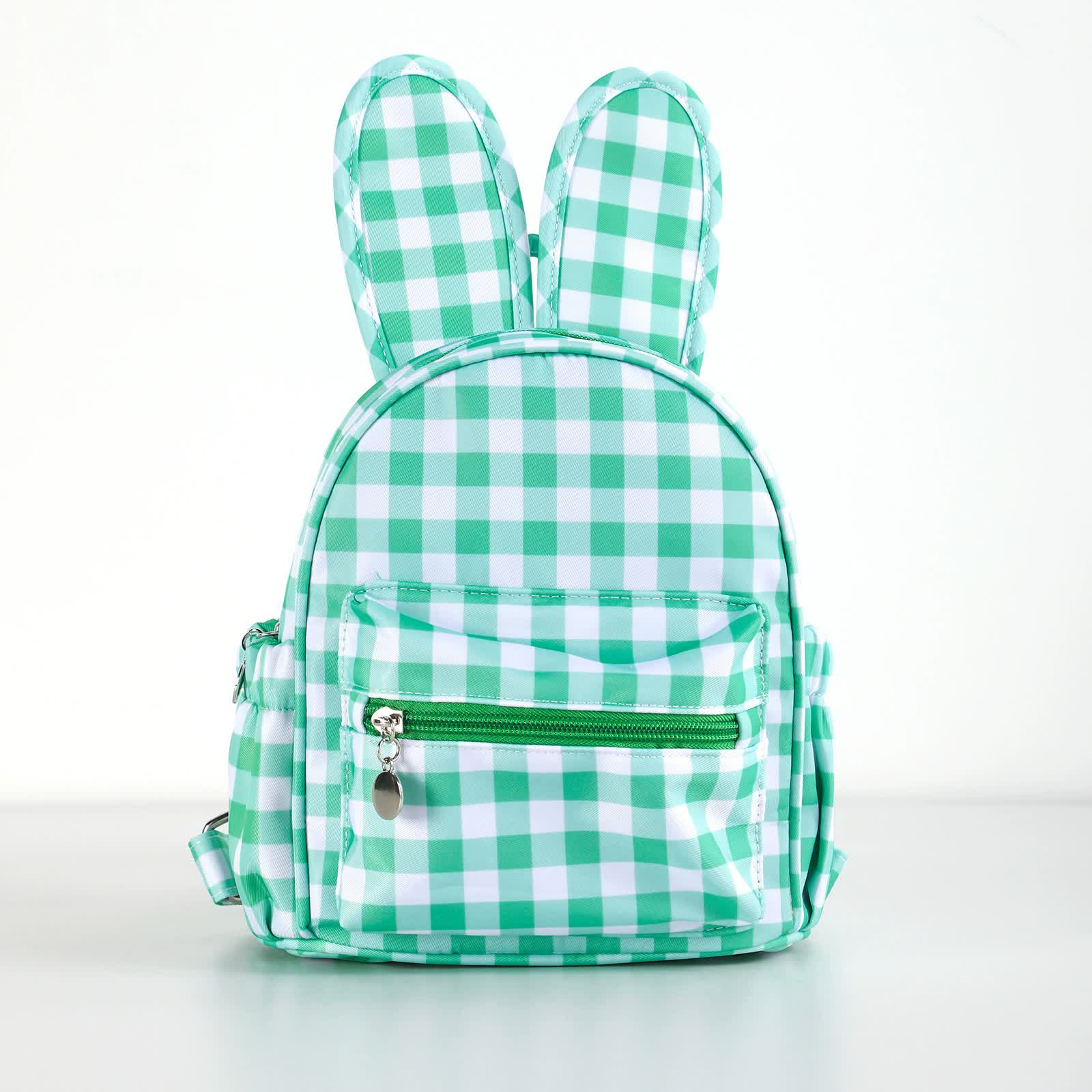 V888-ELOSUNG16210-215159-00 Green Kids Bunny Ear Gingham Backpack - Cute Mini Bag for Girls - Image 1
