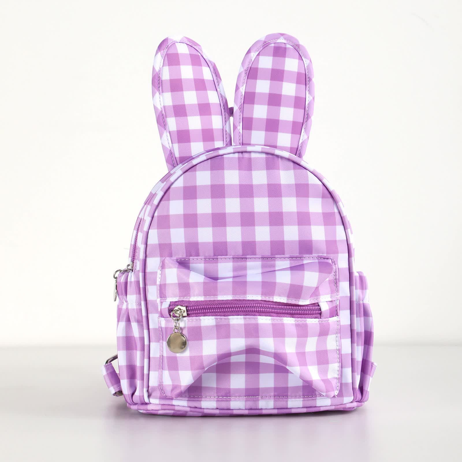 V888-ELOSUNG16211-215161-00 Purple Kids Bunny Ear Gingham Backpack - Cute Mini Bag for Girls - Image 1