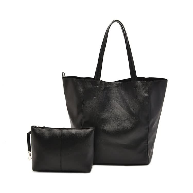 V888-ELOSUNG16271-215532-00 Black Classic Large PU Leather Tote Bag with Inner Pouch - Elegant and Functional - Image 1