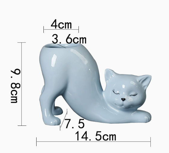 V888-ELOSUNG16313-215671-00 2 PCS Blue Cute Cat Ceramic Flower Pot - Decorative Succulent Planter for Home and Office - Image 1