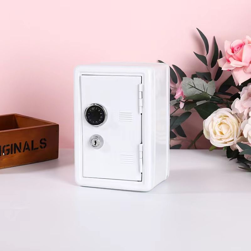 V888-ELOSUNG16368-215919-00 White Mini Metal Safe Box with Combination Lock and Key - Compact Security Storage - Image 1