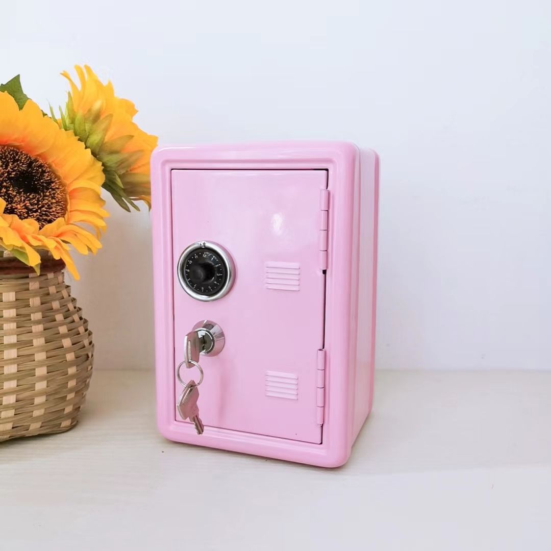 V888-ELOSUNG16370-215921-00 Pink Mini Metal Safe Box with Combination Lock and Key - Compact Security Storage - Image 1