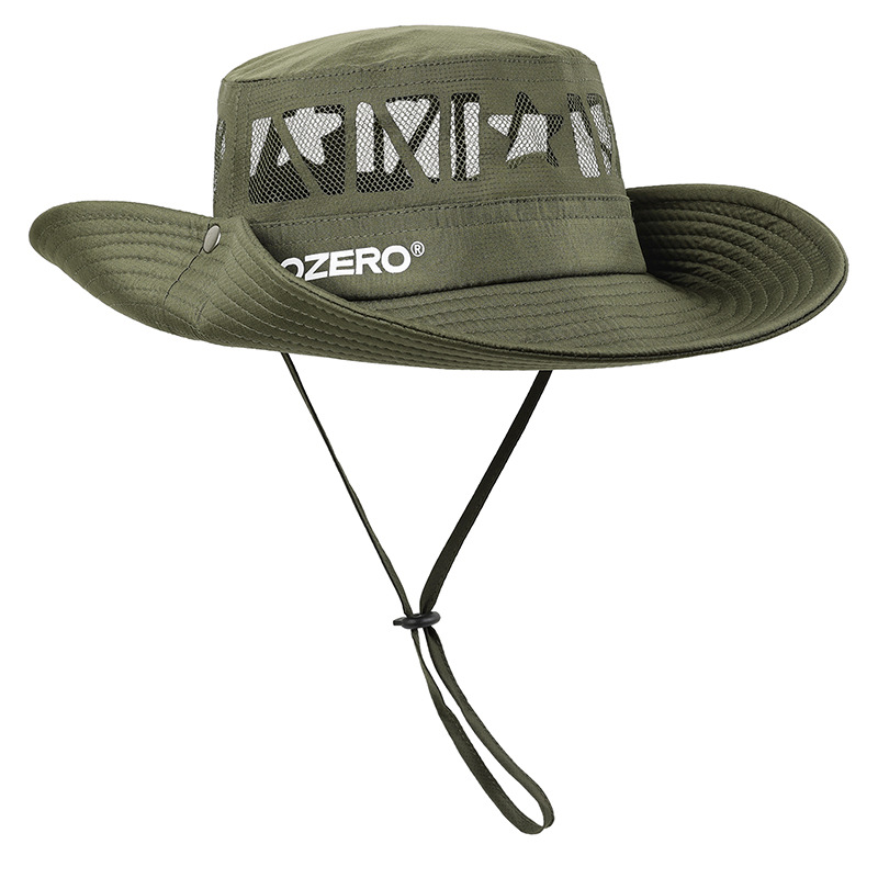 V888-ELOSUNG16391-216093-00 Military Green Outdoor UV Protection Wide-Brim Boonie Hat with Mesh Ventilation - Image 1