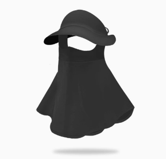 V888-ELOSUNG16399-215989-00 Black Women's UV Protection Sun Hat with Detachable Neck Flap and Wide Brim - Image 1