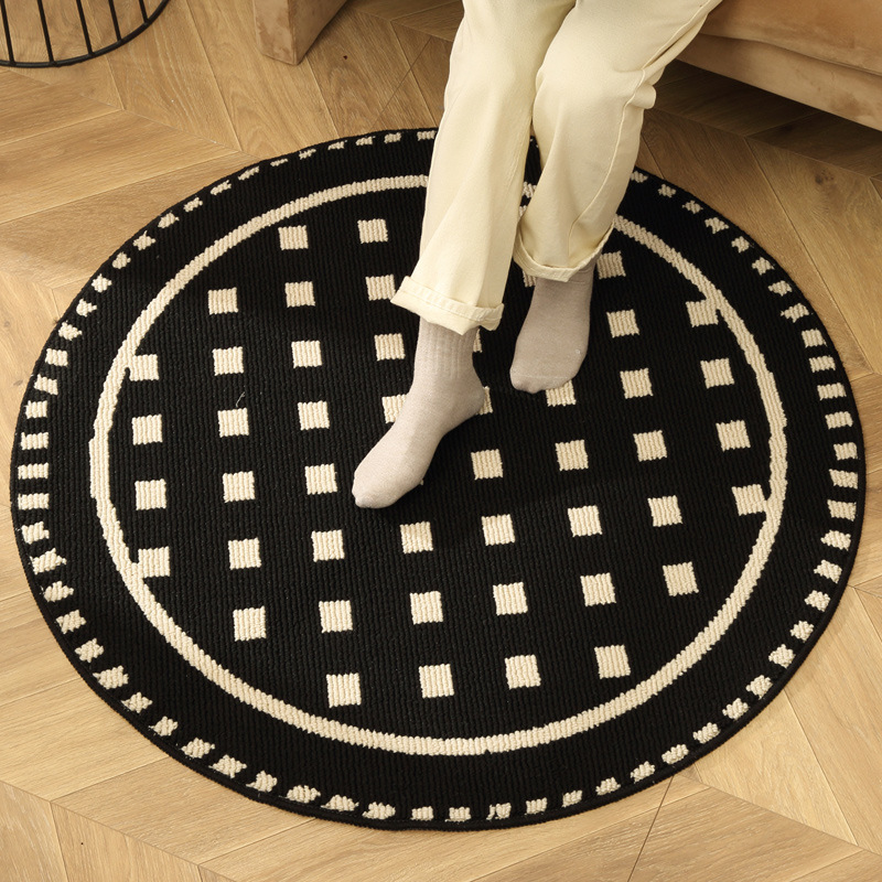 V888-ELOSUNG16401-215984-00 Grunge Black Modern Round Area Rug with Geometric Black and White Pattern - Image 1