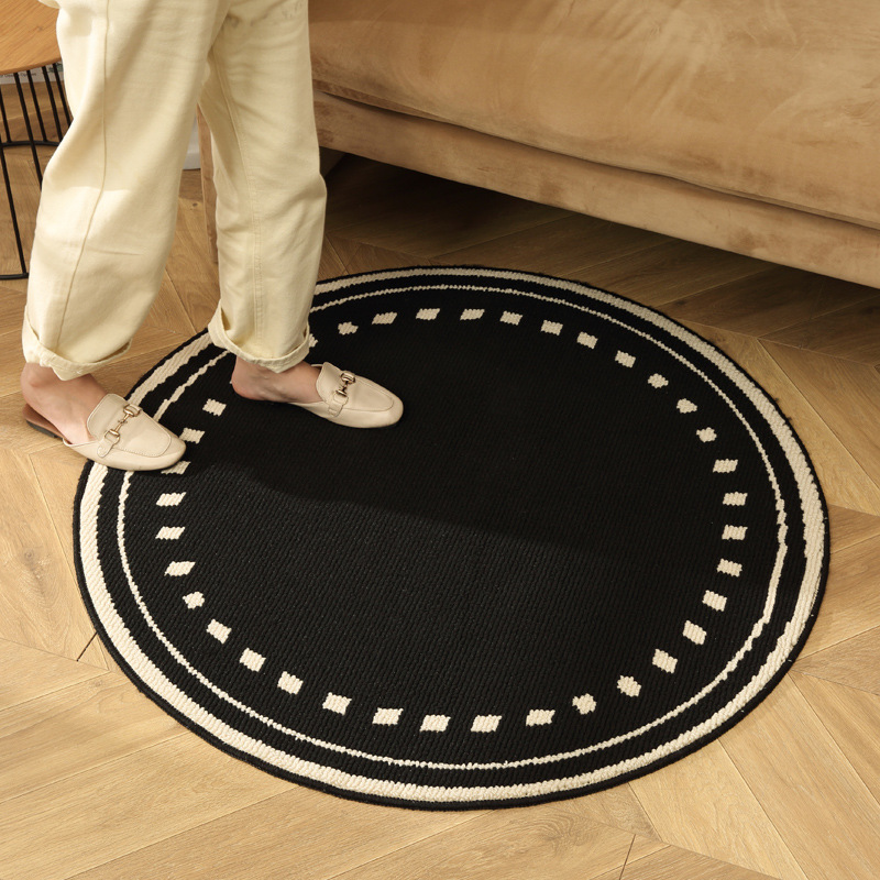 V888-ELOSUNG16403-215992-00 Meragh Black Modern Round Area Rug with Geometric Black and White Pattern - Image 1