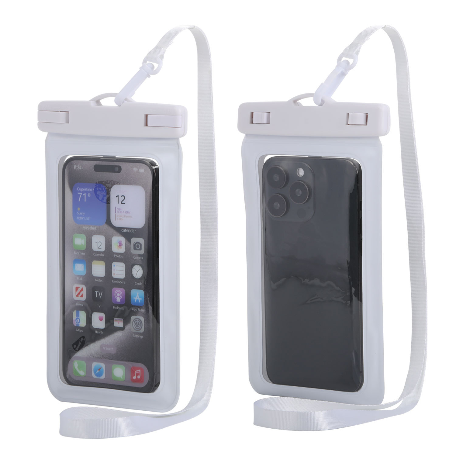V888-ELOSUNG16427-216045-00 White Four Pieces Per Set Waterproof Phone Pouch with Clear Touchscreen Window and Lanyard - Image 1