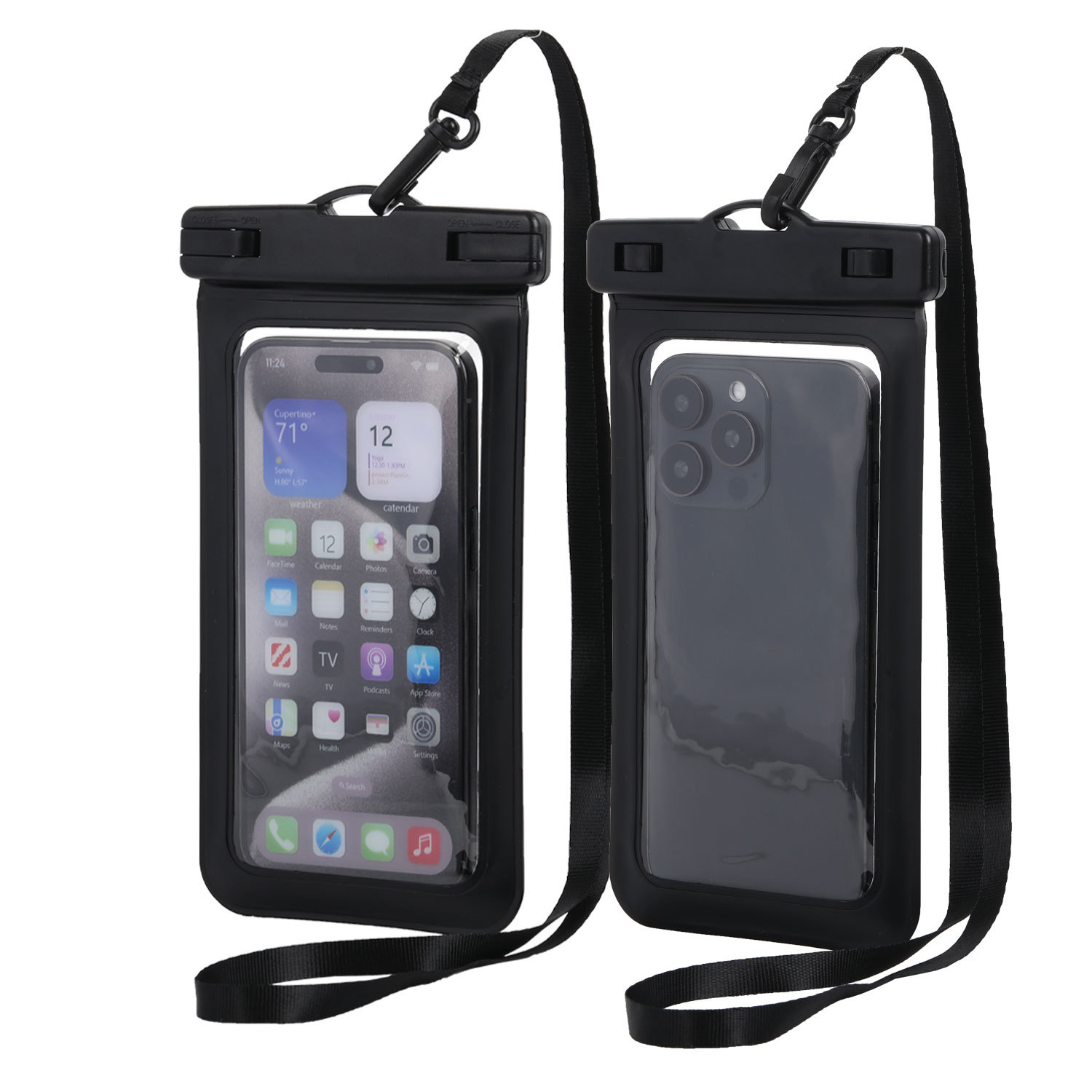 V888-ELOSUNG16428-216046-00 Black Four Pieces Per Set Waterproof Phone Pouch with Clear Touchscreen Window and Lanyard - Image 1