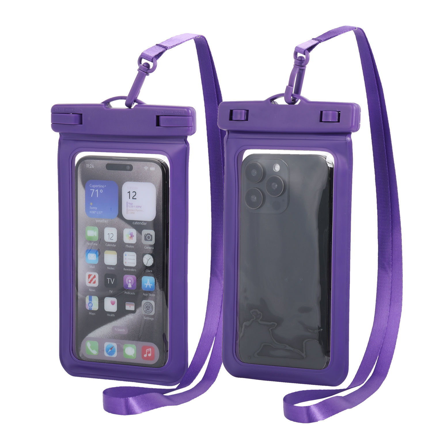 V888-ELOSUNG16429-216047-00 Purple Four Pieces Per Set Waterproof Phone Pouch with Clear Touchscreen Window and Lanyard - Image 1
