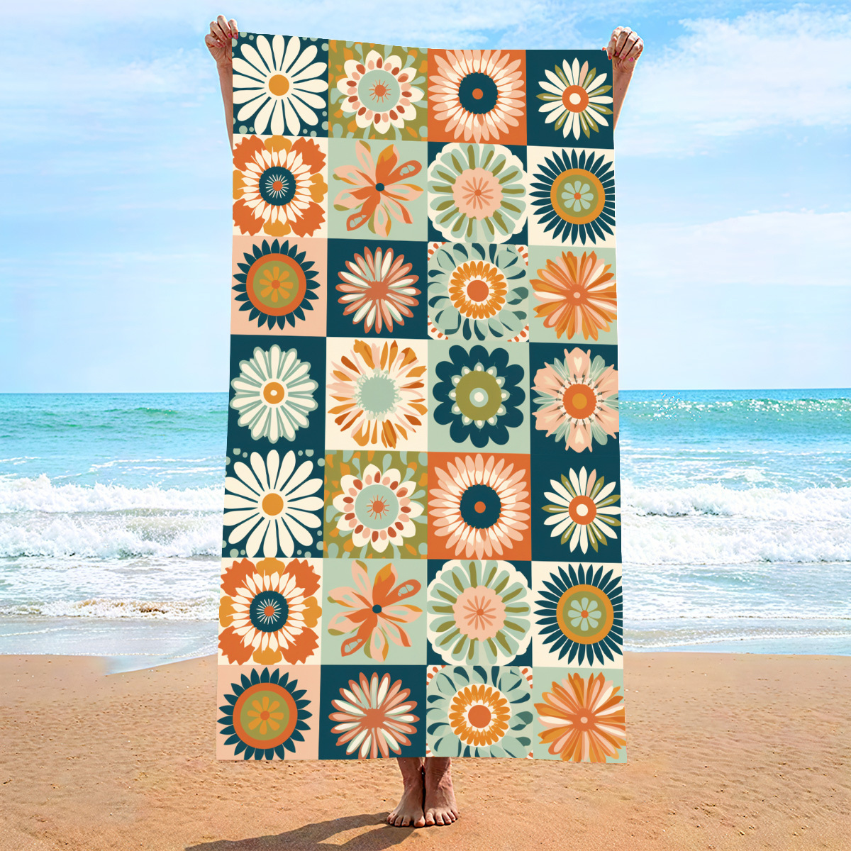 V888-ELOSUNG16507-216351-00 2 PCS Bohemian Style Extra Large Microfiber Double-Sided Beach Towel, Quick-Drying and Portable - Image 1