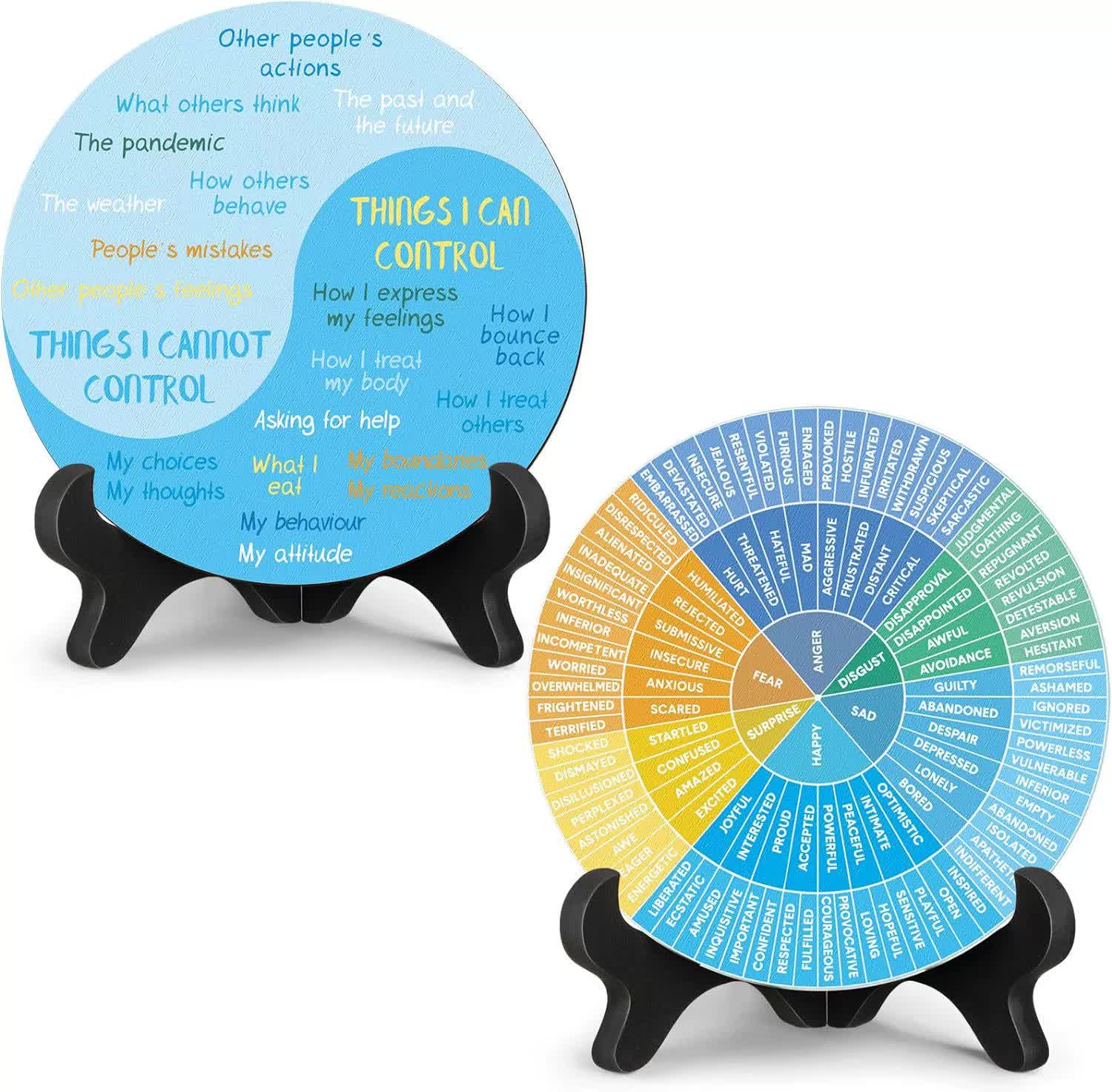 V888-ELOSUNG16531-216495-00 2 PCS for Each One Blue Scheme Emotion Wheel and Control Circle with Display Stands for Personal Development - Image 1