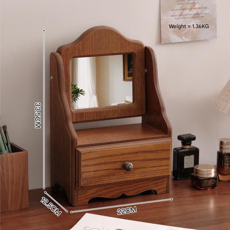 V888-ELOSUNG16532-216374-00 Square Wooden Tabletop Vanity Mirror with Drawer, Elegant Design - Image 1