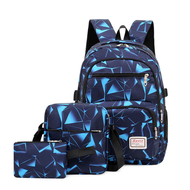 V888-ELOSUNG16548-216547-00 Blue Stylish 3-Piece Backpack Set with Unique Geometric Design - Image 1