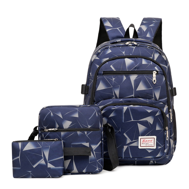 V888-ELOSUNG16551-216550-00 Grey Stylish 3-Piece Backpack Set with Unique Geometric Design - Image 1