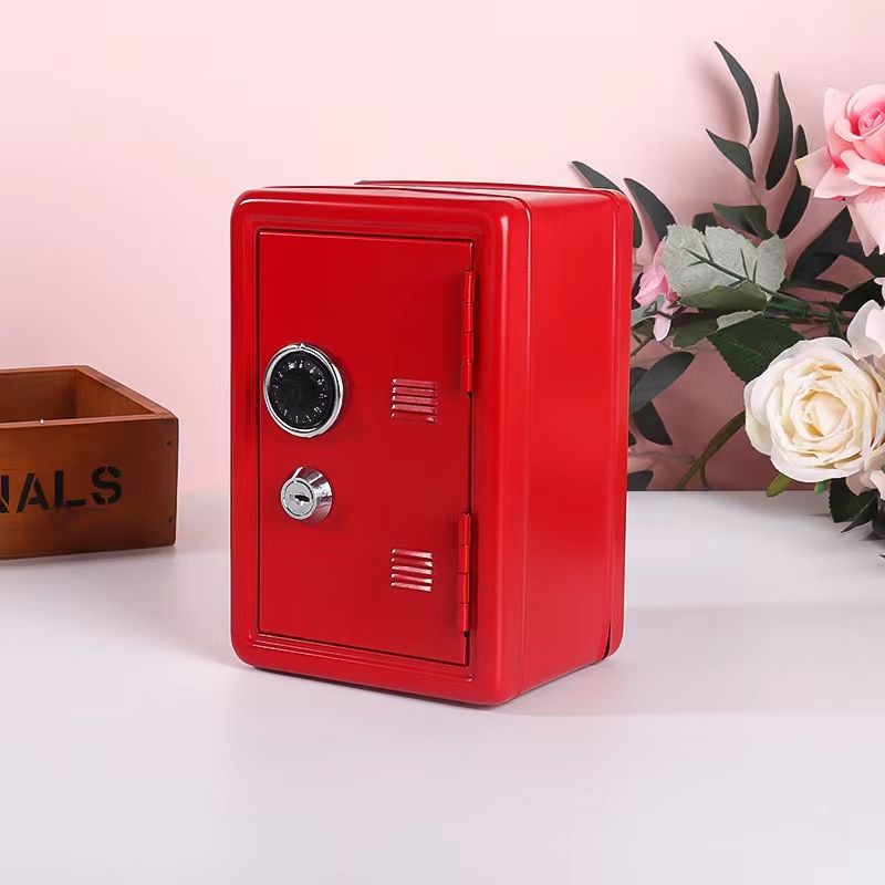 V888-ELOSUNG16580-216615-00 Red Mini Metal Safe Box with Combination Lock and Key - Compact Security Storage - Image 1