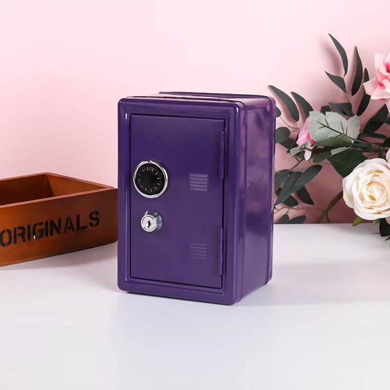 V888-ELOSUNG16581-216616-00 Purple Mini Metal Safe Box with Combination Lock and Key - Compact Security Storage - Image 1