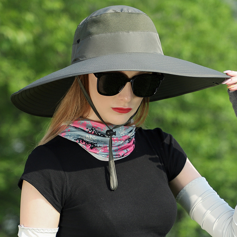 V888-ELOSUNG16594-216633-00 Military Green Wide Brim Sun Protection Hat with Face Shield - Adjustable for Ultimate UV Protection - Image 1