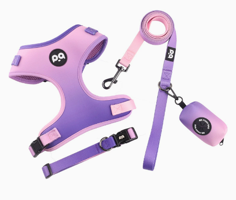 V888-ELOSUNG16601-216639-00 L Purple-pink Adjustable Soft Pet Harness with Leash & Poop Bag Dispenser - Image 1