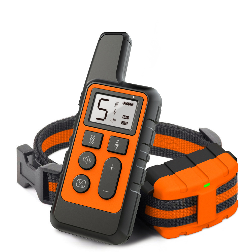 V888-ELOSUNG16661-222290-00 Orange Remote Dog Training Collar with Adjustable Shock and Vibration - Rechargeable, Waterproof, 2 Channels for Small to Large Dogs - Image 1