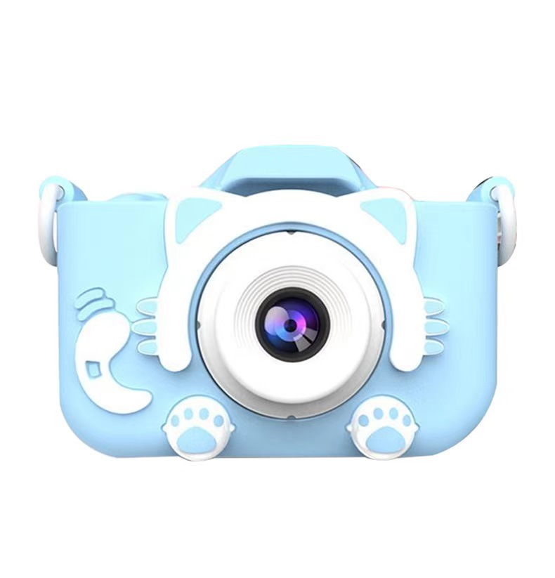 V888-ELOSUNG16732-223243-00 Blue Cat Cute Kids Digital Camera - Cat-Themed HD Camera with 32GB Memory Card - Image 1