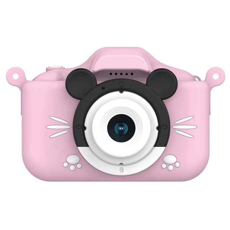 V888-ELOSUNG16733-223244-00 Pink Mouse Motifs Cute Kids Digital Camera - Cat-Themed HD Camera with 32GB Memory Card - Image 1