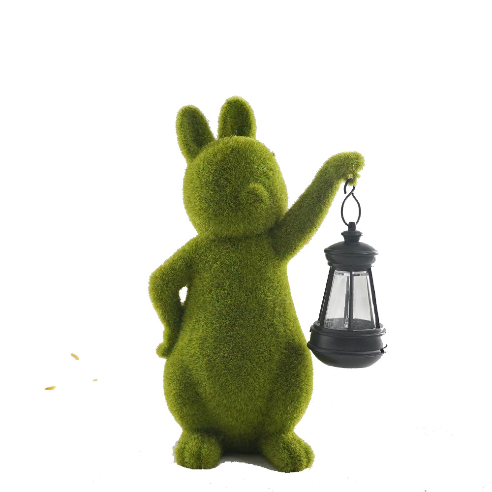 V888-ELOSUNG16744-223307-00 Green Solar-Powered Rabbit Statue with LED Lantern - Cute Garden & Lawn Decoration - Image 1