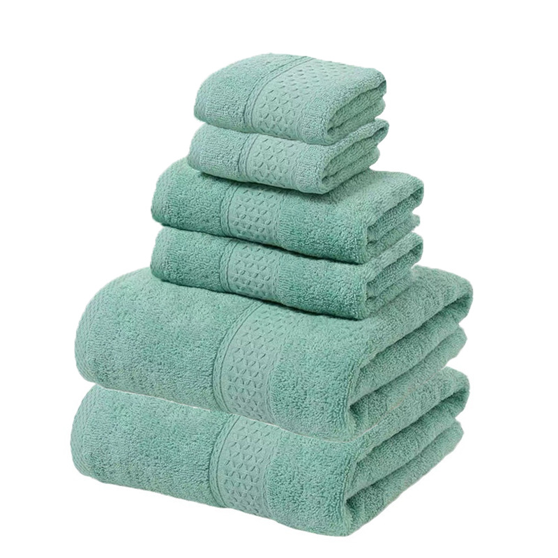 V888-ELOSUNG16780-223338-00 Green Blue Luxury 6-Piece 100% Cotton Towel Set - 2 Bath Towels, 2 Hand Towels, 2 Face Towels - Image 1