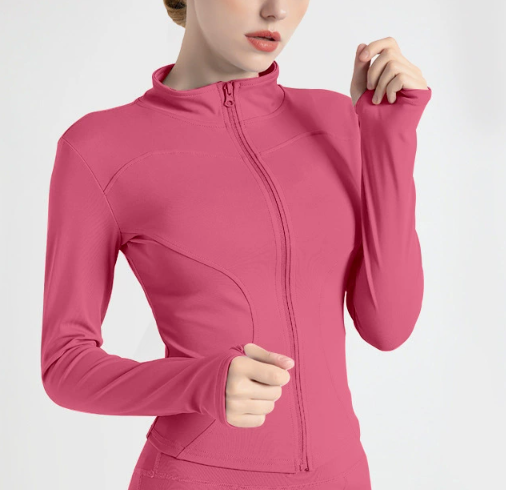 V888-ELOSUNG16992-224539-00 L Rose-red High-Stretch Slim Fit Yoga Jacket - Full Zip Workout Sports Jacket for Women - Image 1